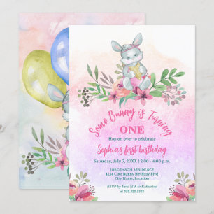 Söt Some Bunny Blommig Födelsedagsfest Inbjudningar