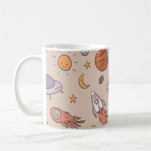 Söt sömlös rymdmönsterdesign för tecknad film kaffemugg