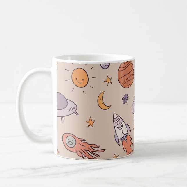 Söt sömlös rymdmönsterdesign för tecknad film kaffemugg (Vänster)