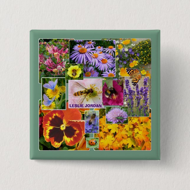 Söt Sommar Blommigt Collage Anpassningsbar Text Knapp (Framsida)