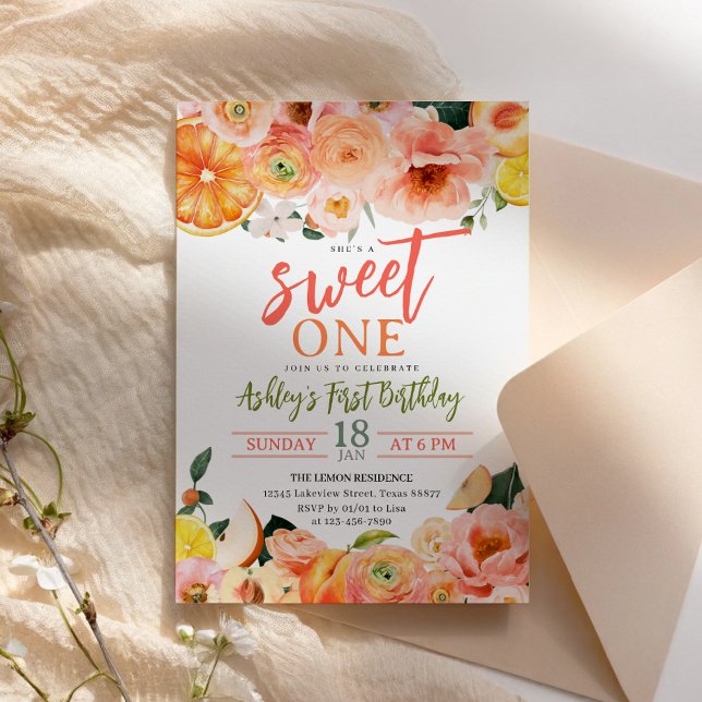 Söt sommar citrus födelsedagsinbjudan kort (Sweet Summer Citrus Birthday Invitation Card)