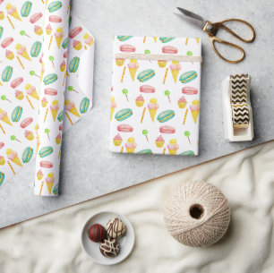 Söt sommar godis glass vattenfärg mönster presentpapper