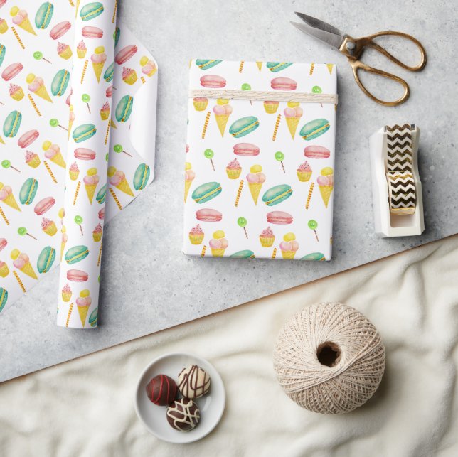 Söt sommar godis glass vattenfärg mönster presentpapper (Hantverk)