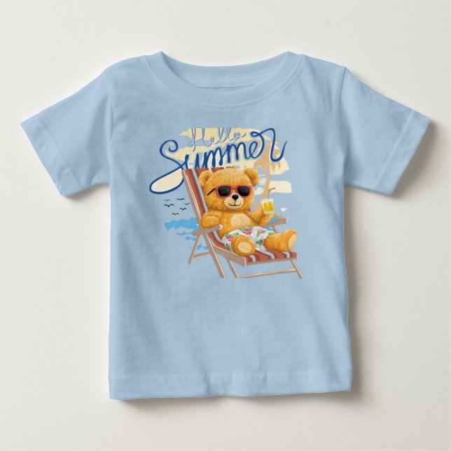 Söt sommar nallebjörn på stranden - Baby & Småbarn T Shirt (Framsida)