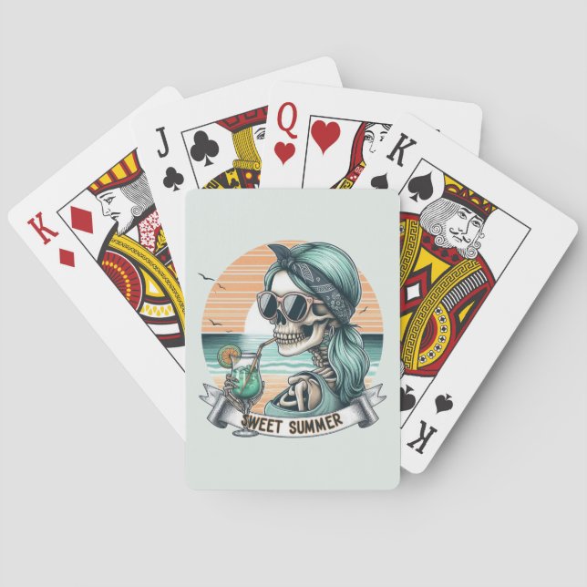 Söt sommar Skeleton Retro Sunset Design Casinokort (Baksidan)