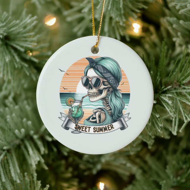 Söt sommar Skeleton Retro Sunset Design Julgransprydnad Keramik (Träd)