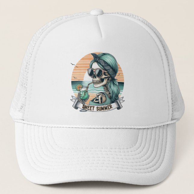 Söt sommar Skeleton Retro Sunset Design Keps (Framsida)