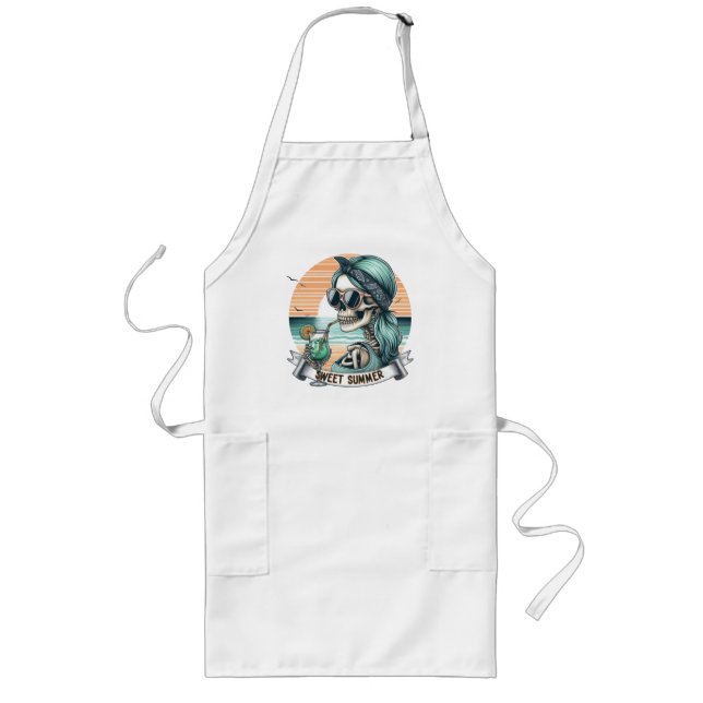 Söt sommar Skeleton Retro Sunset Design Långt Förkläde (Framsidan)