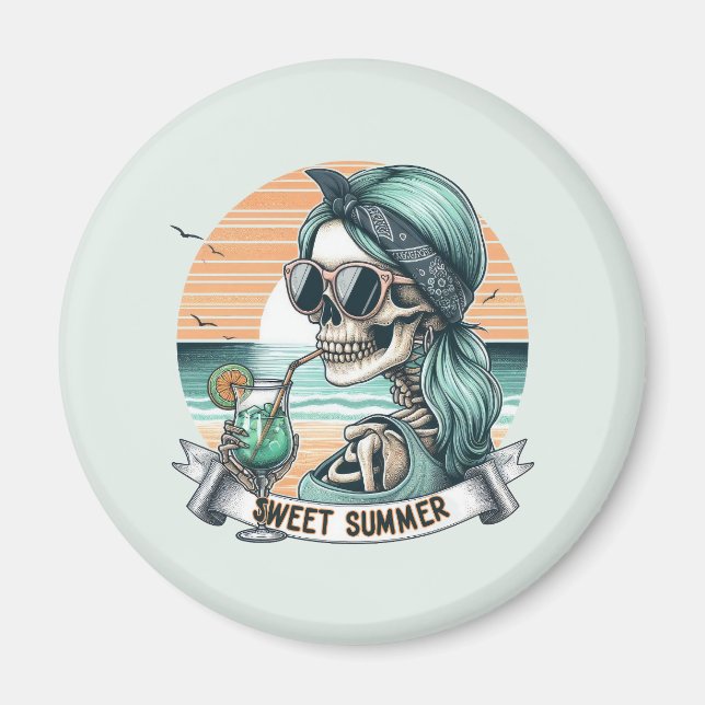 Söt sommar Skeleton Retro Sunset Design Magnet (Framsidan)