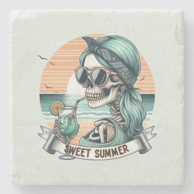 Söt sommar Skeleton Retro Sunset Design Stenunderlägg (Framsidan)