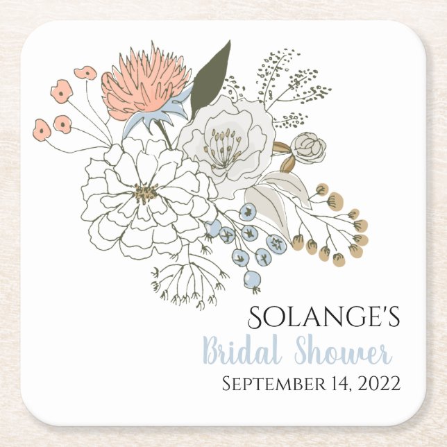 Söt sommarblått rosa blommigt än sommarblått underlägg papper kvadrat (Framsidan)