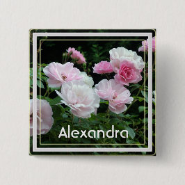 Söt sommarblommor i rosa ros, namn-stift knapp