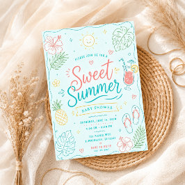 Söt sommarfest Tropisk handritad baby shower Inbjudningar