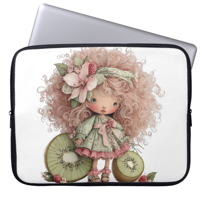 SÖT SOMMARFlicka MED BLOMMOR OCH FRUKTER Laptop Fodral (Framsidan)