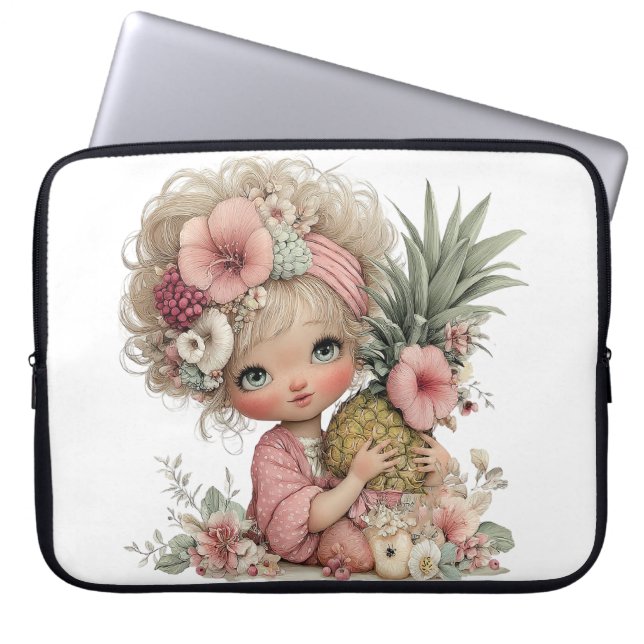 SÖT SOMMARFlicka MED BLOMMOR OCH FRUKTER Laptop Fodral (Framsidan)