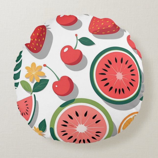 Söt sommarfrukt Dekorativ kuddcover Rund Kudde (Framsidan)