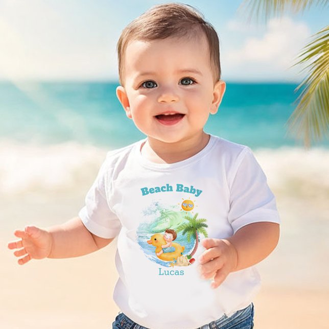 Söt sommarlov namn Strand baby Pojke  T Shirt (Cute Summer Vacation Name Beach baby Boy Baby T-Shirt)