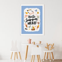 Söt sommarlovscitat Färgrik illustration