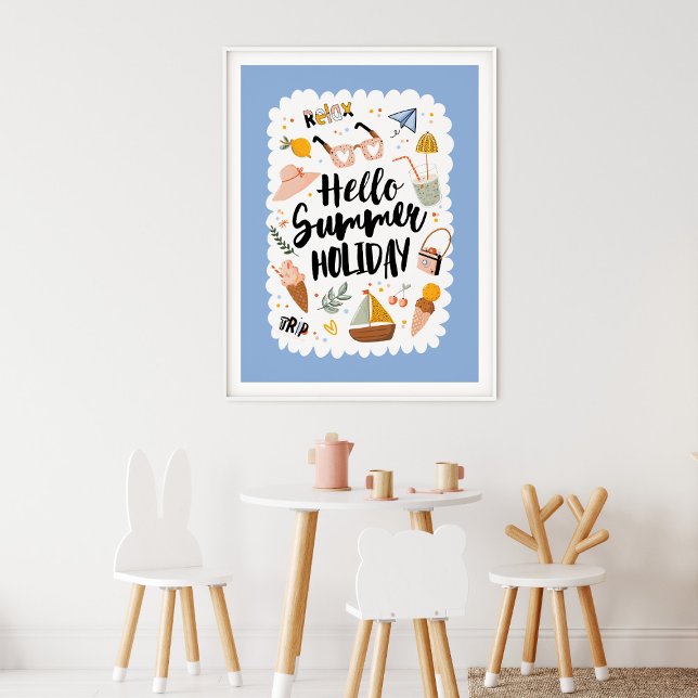 Söt sommarlovscitat Färgrik illustration Poster (In Situ, Kids Play Room)