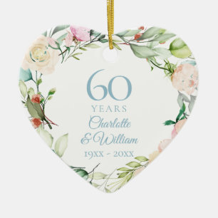 Söt sommarrosgarland 60-årsjubileumsfoto julgransprydnad keramik