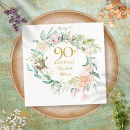 Söt sommarrosgarland 90-årsdag pappersservett