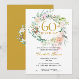 Söt sommarrosgarland Monogram 60-årsdag Inbjudningar