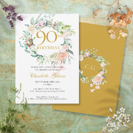 Söt sommarrosgarland Monogram 90-årsdag Inbjudningar