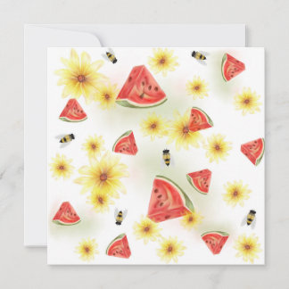 Söt sommarstämning: vattenmelon, solrosor och bin inbjudningar