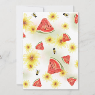 Söt sommarstämning: vattenmelon, solrosor och bin tack kort