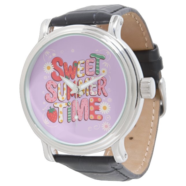 Söt sommartid Coquette Jordgubbs Retro Strand  Armbandsur (Vinklad)