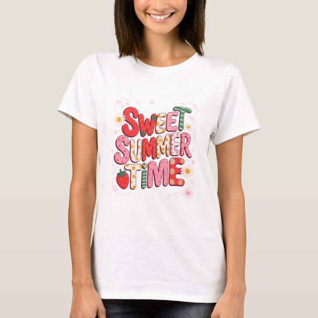 Söt sommartid Coquette jordgubbs retro strand  T Shirt (Framsida)