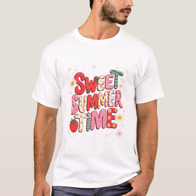Söt sommartid Coquette Strawberry Retro Beach T Shirt (Framsida)