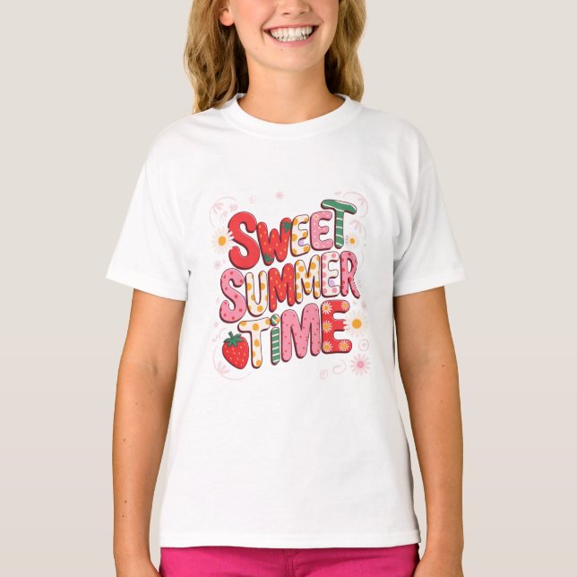 Söt sommartid Coquette Strawberry Retro Beach T Shirt (Framsida)