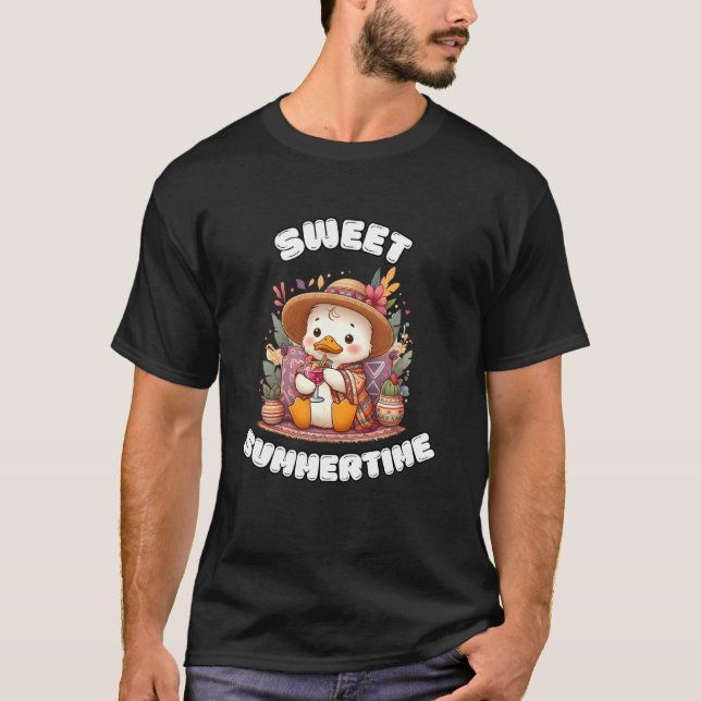 Söt sommartid Söt Kawaii Anka Sommarsemester  T Shirt (Framsida)