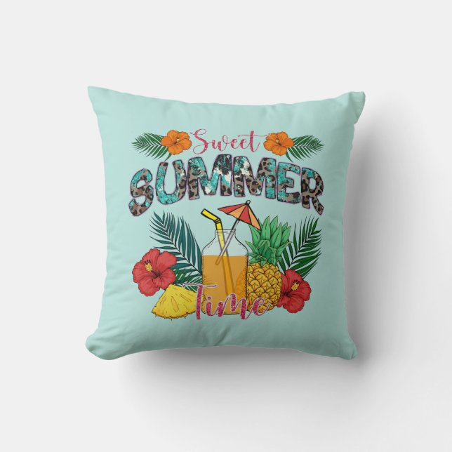 Söt sommartid | Tropiska frukter och Blommigtar Kudde (Framsida)