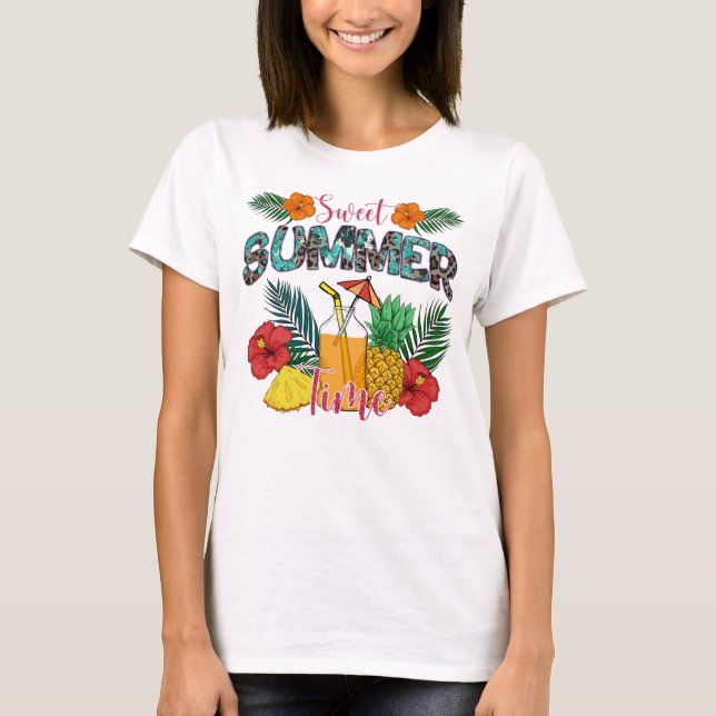 Söt sommartid | Tropiska frukter och Blommigtar T Shirt (Framsida)
