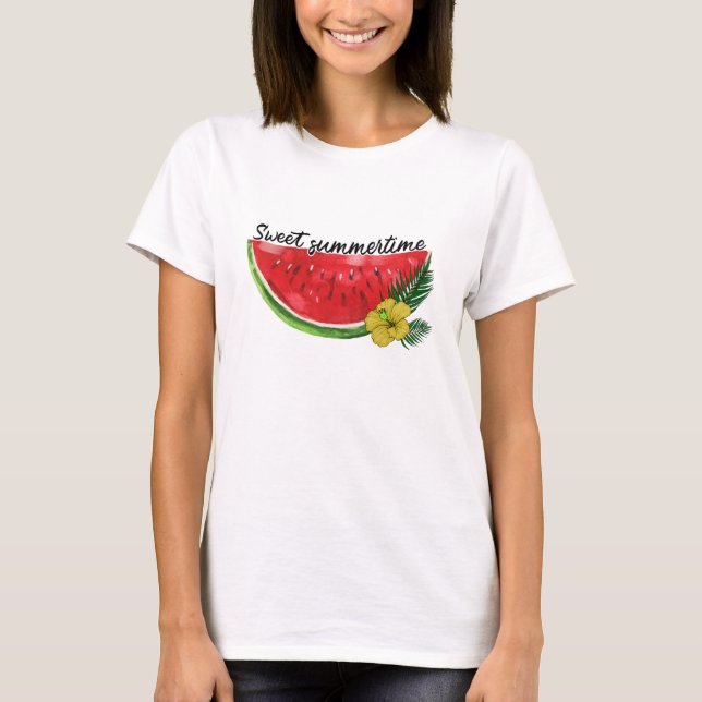Söt sommartid | Vattenfärgning Vattenmelon T Shirt (Framsida)