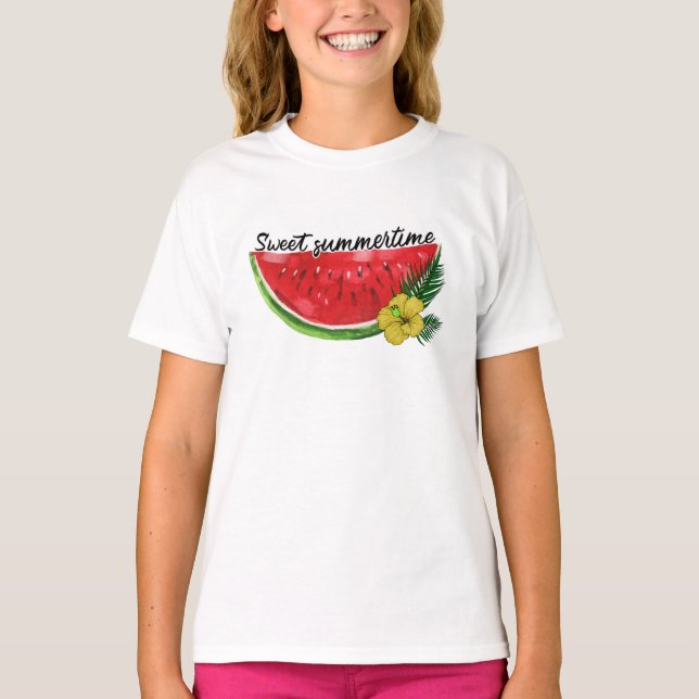 Söt sommartid | Vattenfärgning Vattenmelon T Shirt (Framsida)