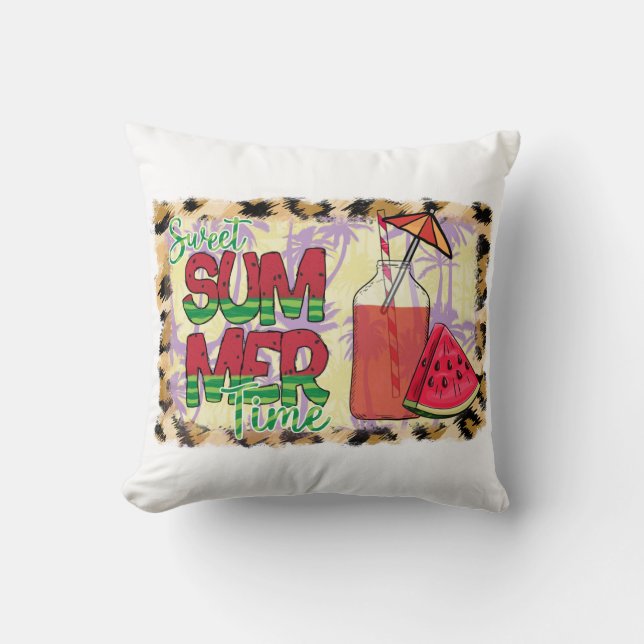 Söt sommartid | Vattenmelon, Beach & Leopard Kudde (Framsida)