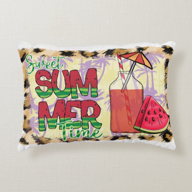 Söt sommartid | Vattenmelon, Beach & Leopard Prydnadskudde (Framsidan)
