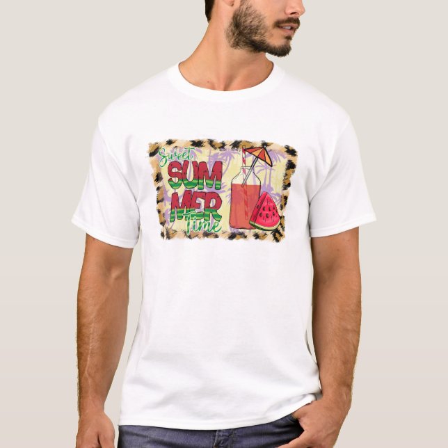 Söt sommartid | Vattenmelon, Beach & Leopard T Shirt (Framsida)