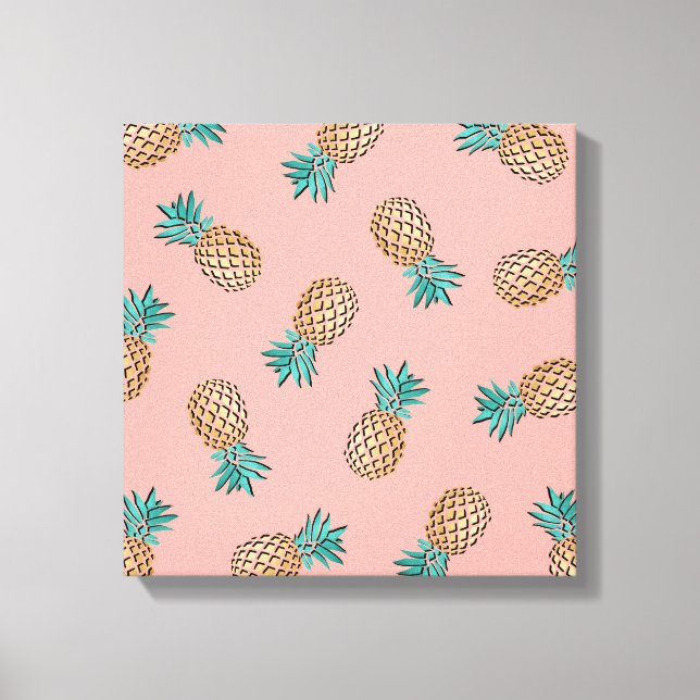 Söt sommartropisk faux guld pineapple mönster canvastryck (Framsida)