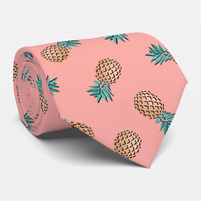 Söt sommartropisk faux guld pineapple mönster slips (Rullad)
