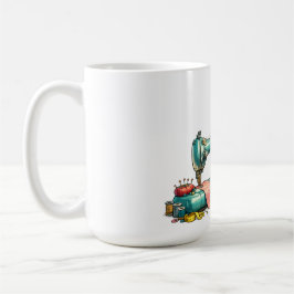Söt sömmerskebild med gammaldags maskin kaffemugg