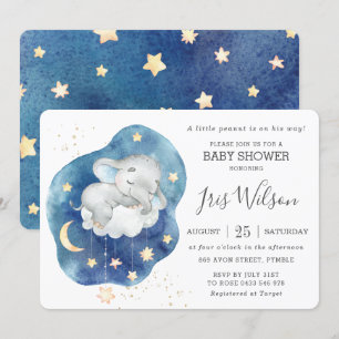 Söt sömnig elefant funky stjärna baby shower pojke inbjudningar