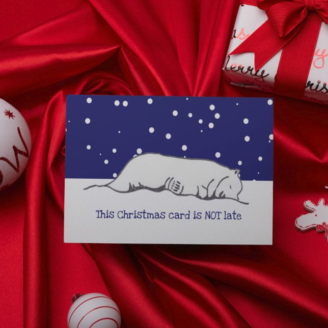 Söt sömnig isbjörn sent julkort för högtiden helgkort (This cute belated Christmas card features my own hand drawing of a sleeping polar bear.)