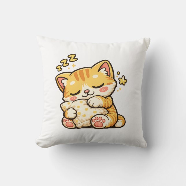 Söt Sömnig Kattkudde Kudde (Framsida)