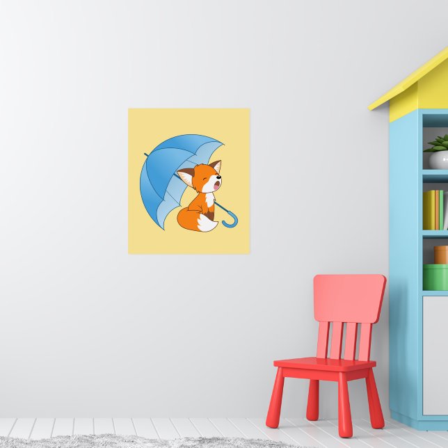 Söt sömnig liten räv under paraply poster (Barnkammare 1)