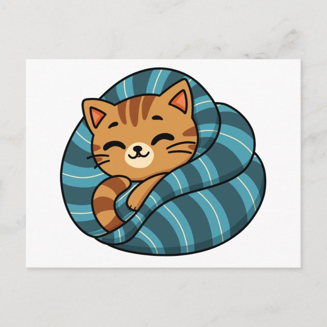 Söt sömnig orange katt under filt Kawaii-design Vykort (Framsida)
