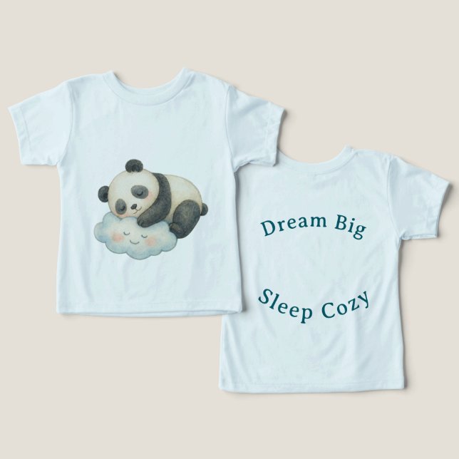 Söt sömnig panda på moln akvarell t shirt (Design fram och bak)